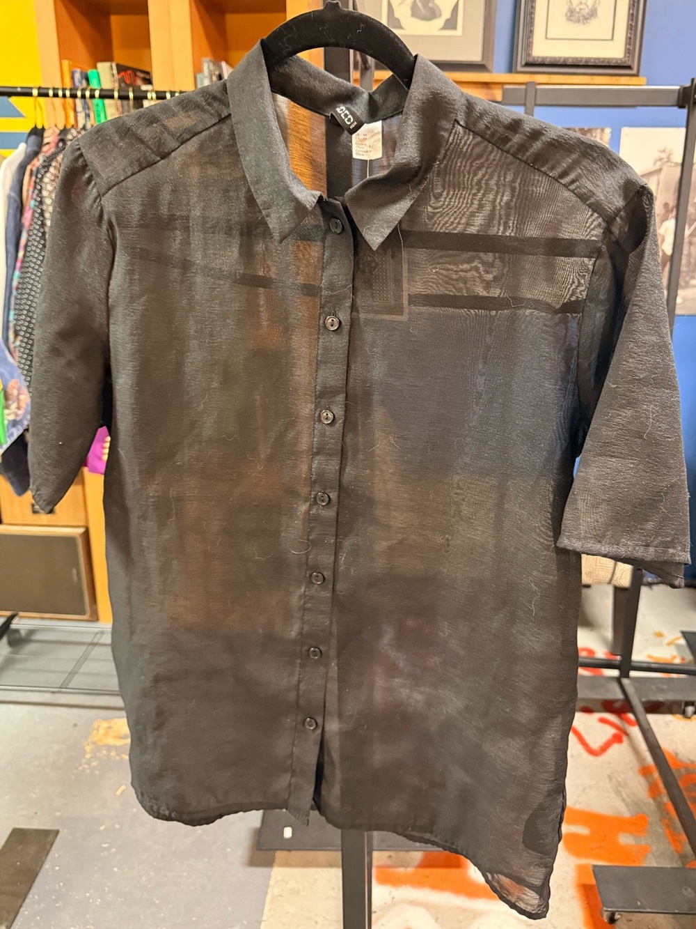 Divided Black Semi-Sheer Short-Sleeve Button-Down Shirt